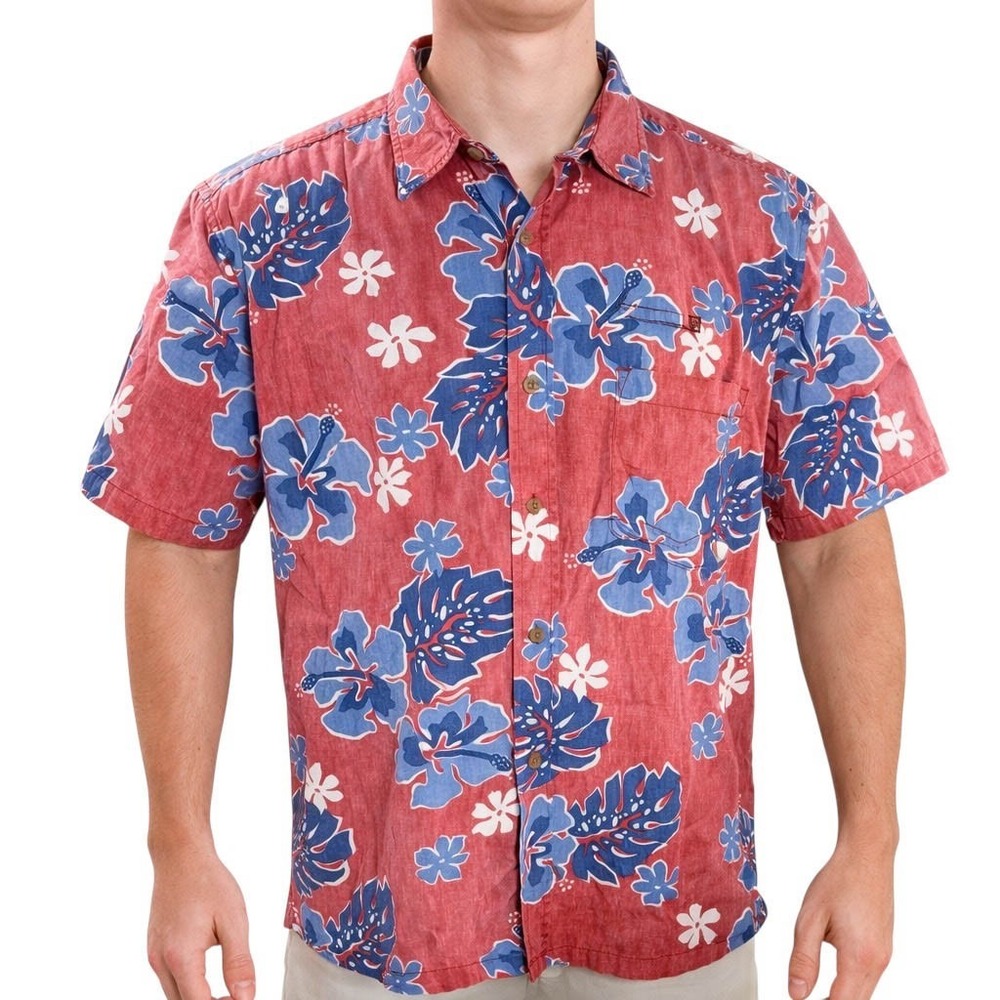 Cooke Street Hawaiian Aloha Shirt 2XL Floral Abstract Reverse Print Pale Red‎